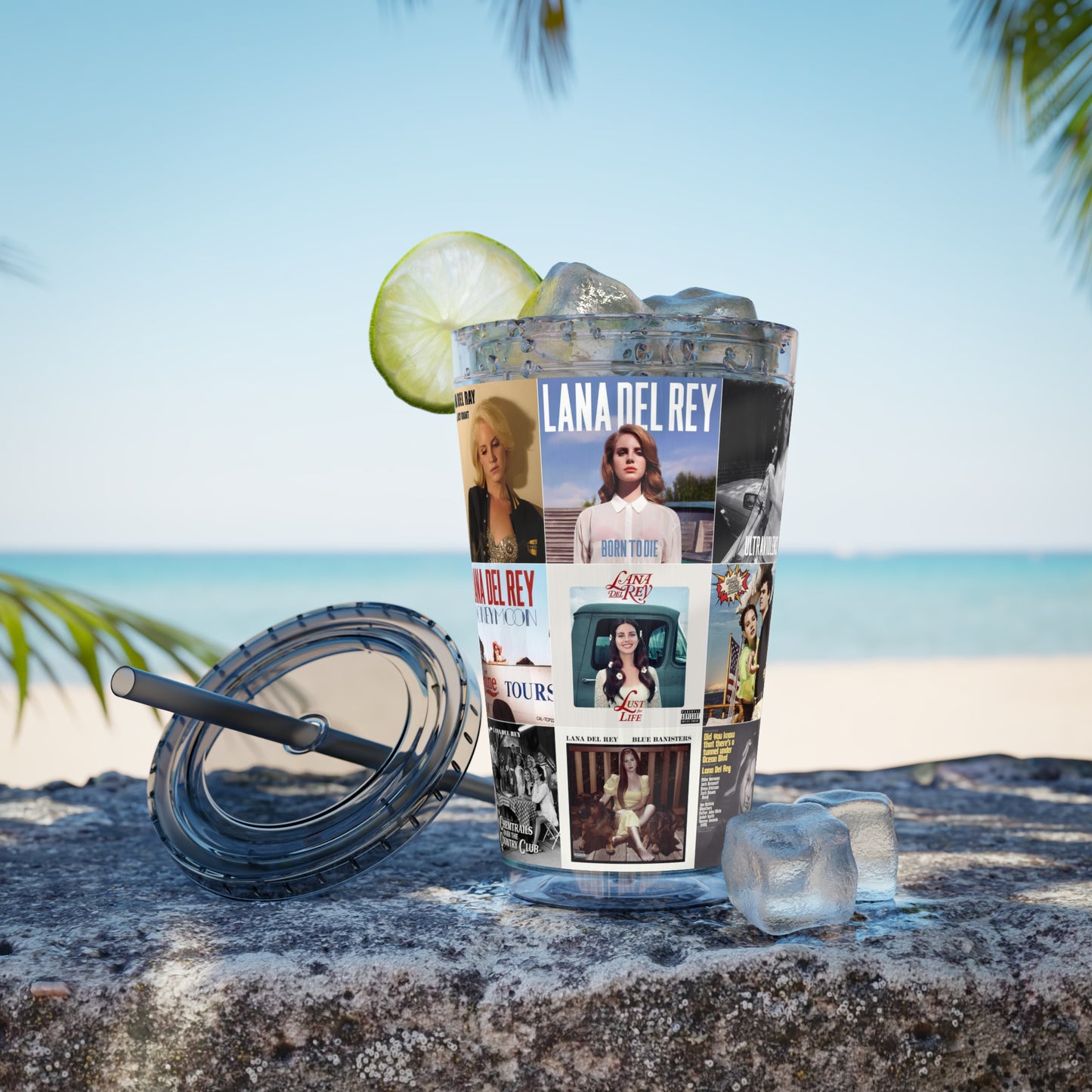 Lana Del Rey Album Cover Collage Sunsplash Tumbler with Straw