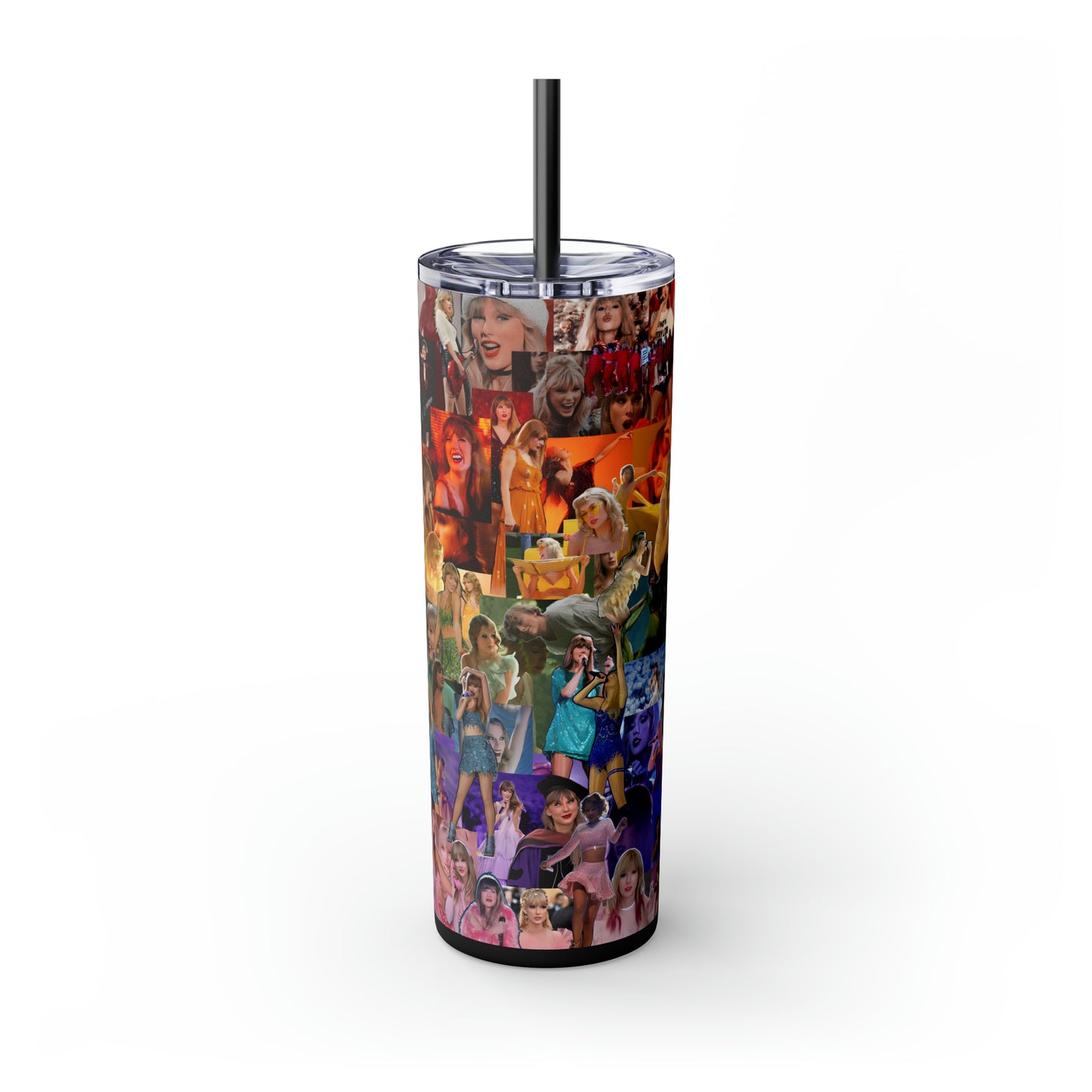 Taylor Swift Rainbow Photo Collage Skinny Tumbler with Straw