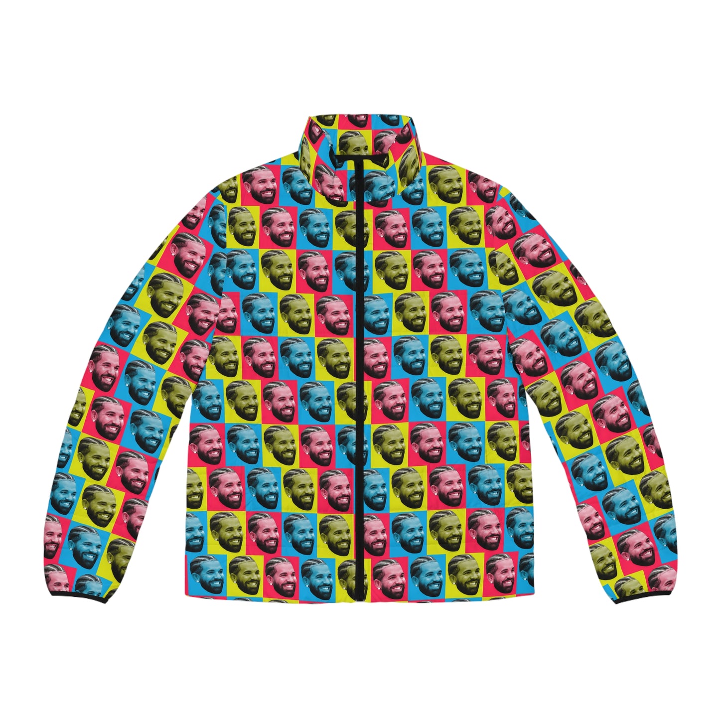 Drake Colored Checker Faces Men's Puffer Jacket