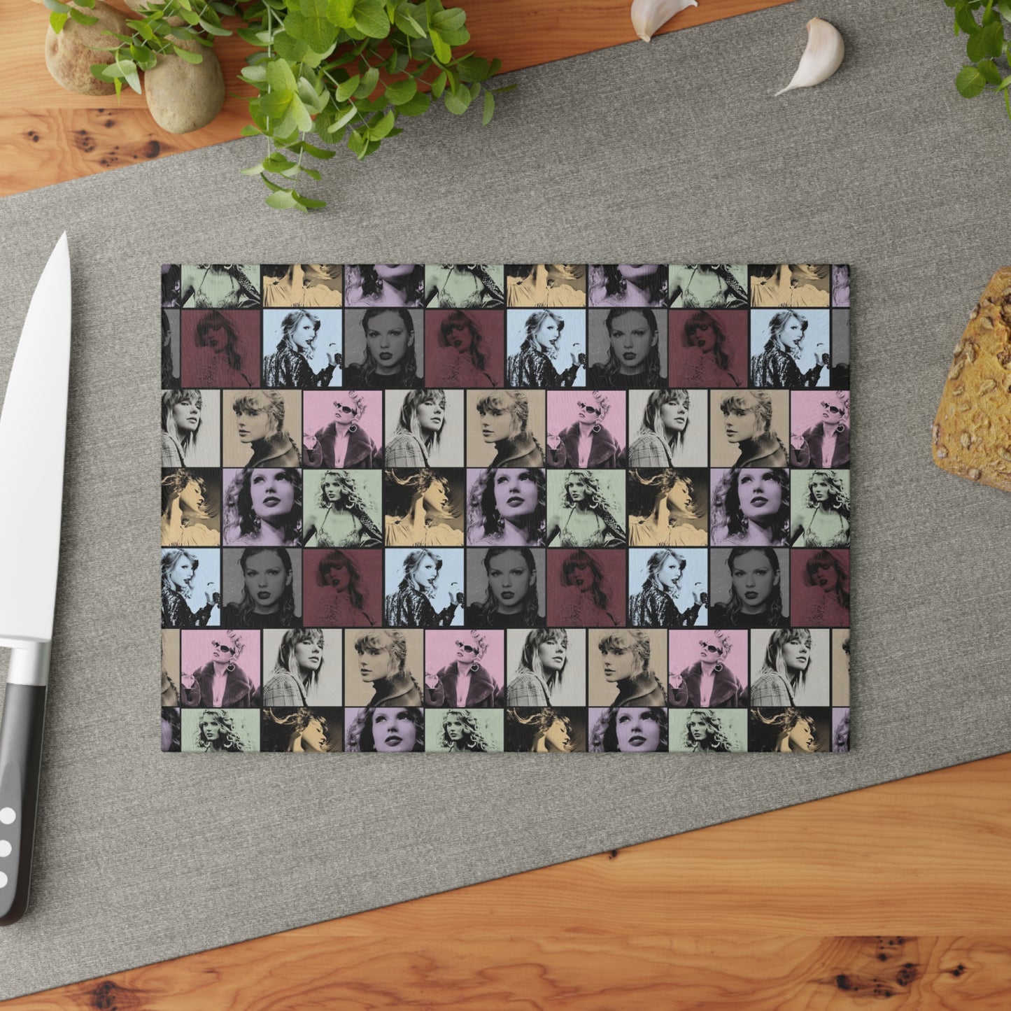 Taylor Swift Eras Collage Glass Cutting Board