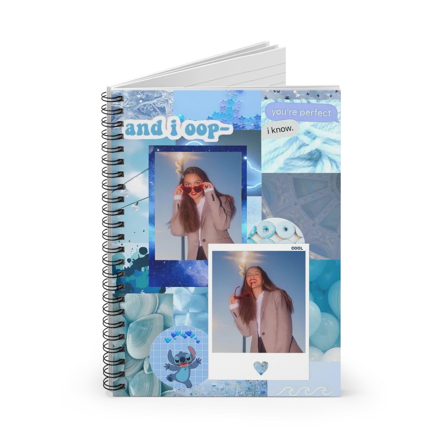 Olivia Rodrigo Light Blue Aesthetic Collage Ruled Line Spiral Notebook