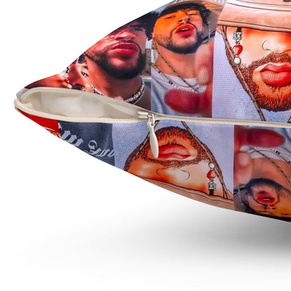 Bad Bunny Un Verano Sin Ti Photo Collage Spun Polyester Square Pillow