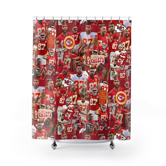Travis Kelce Chiefs Red Collage Shower Curtain