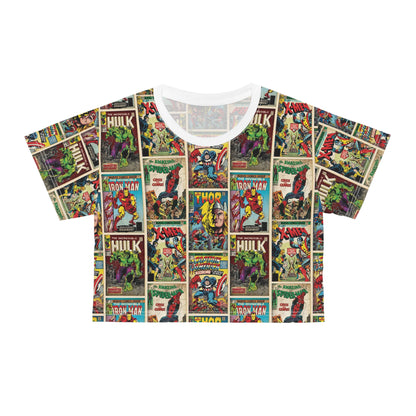 Marvel Comic Book Cover Collage Crop Tee