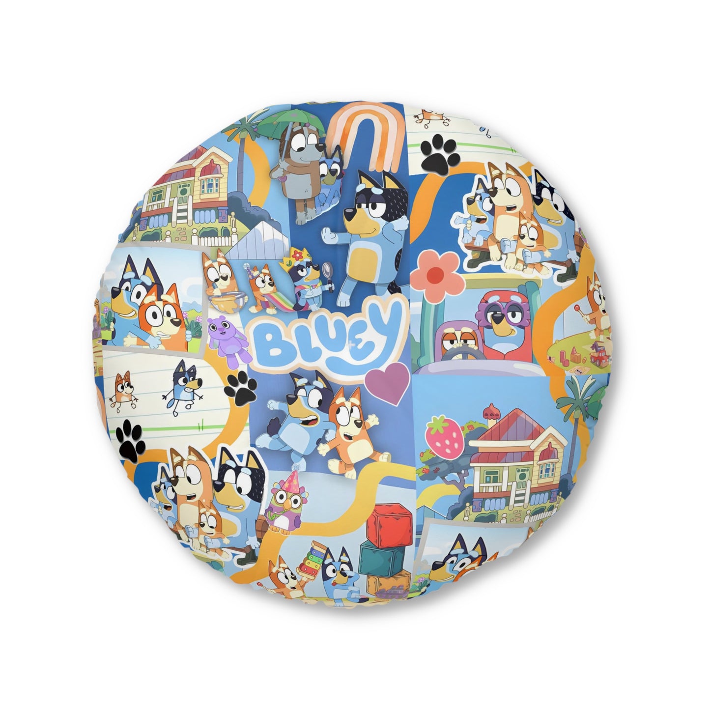 Bluey Playtime Collage Tufted Round Floor Pillow