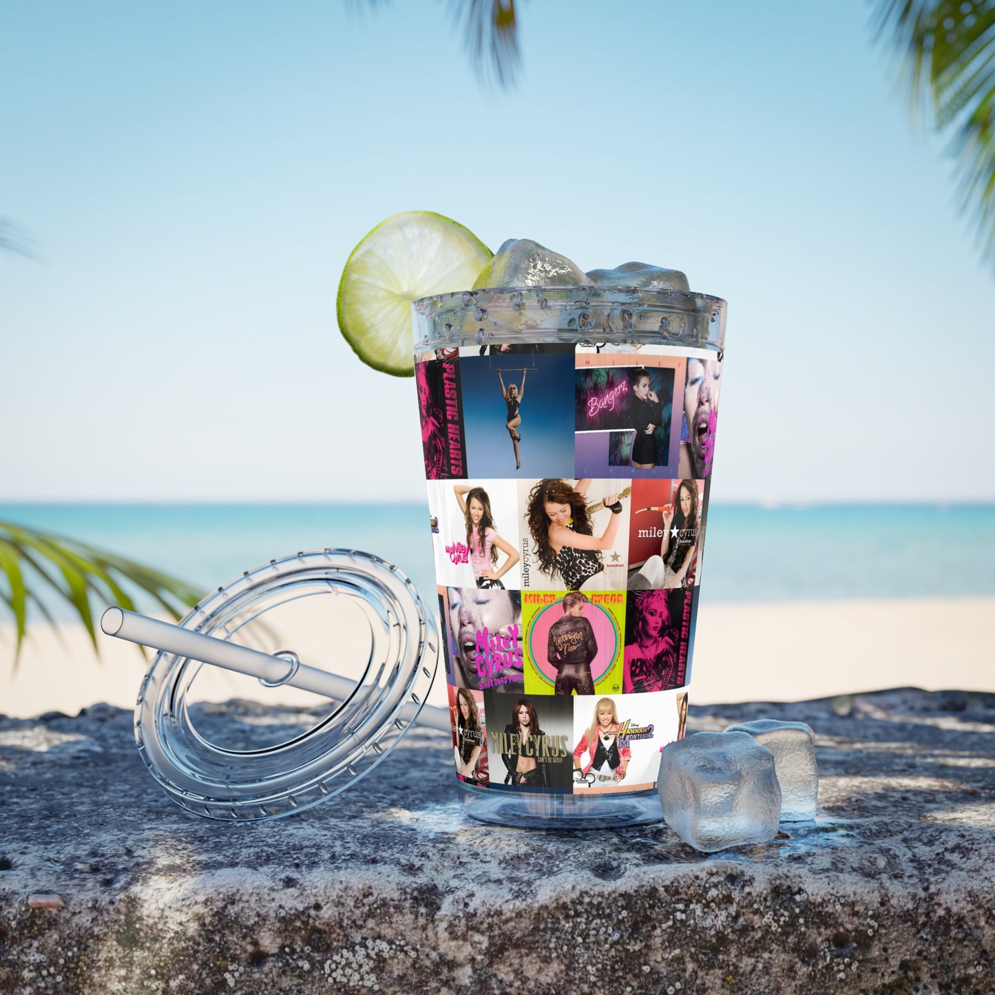 Miley Cyrus Album Cover Collage Sunsplash Tumbler with Straw