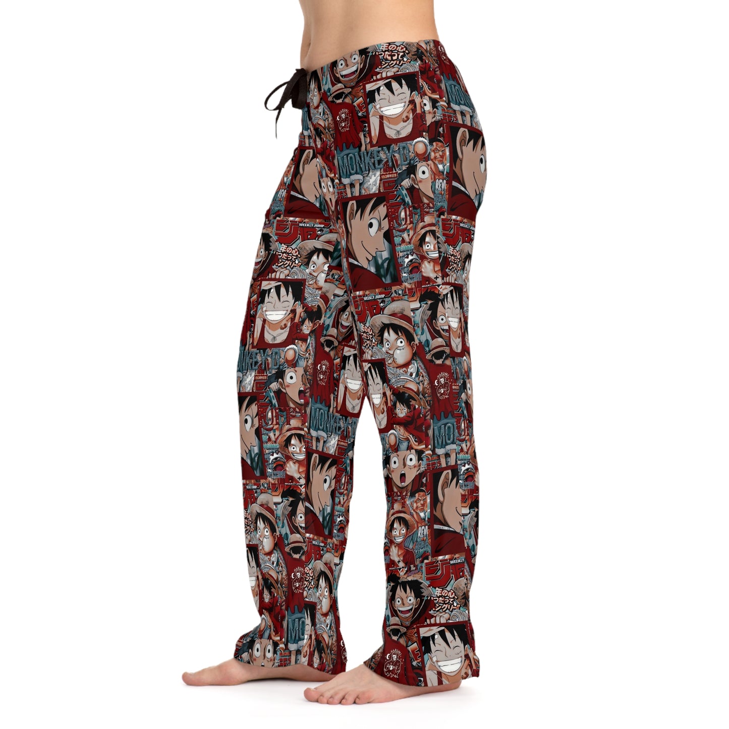 One Piece Anime Monkey D Luffy Red Collage Women's Pajama Pants