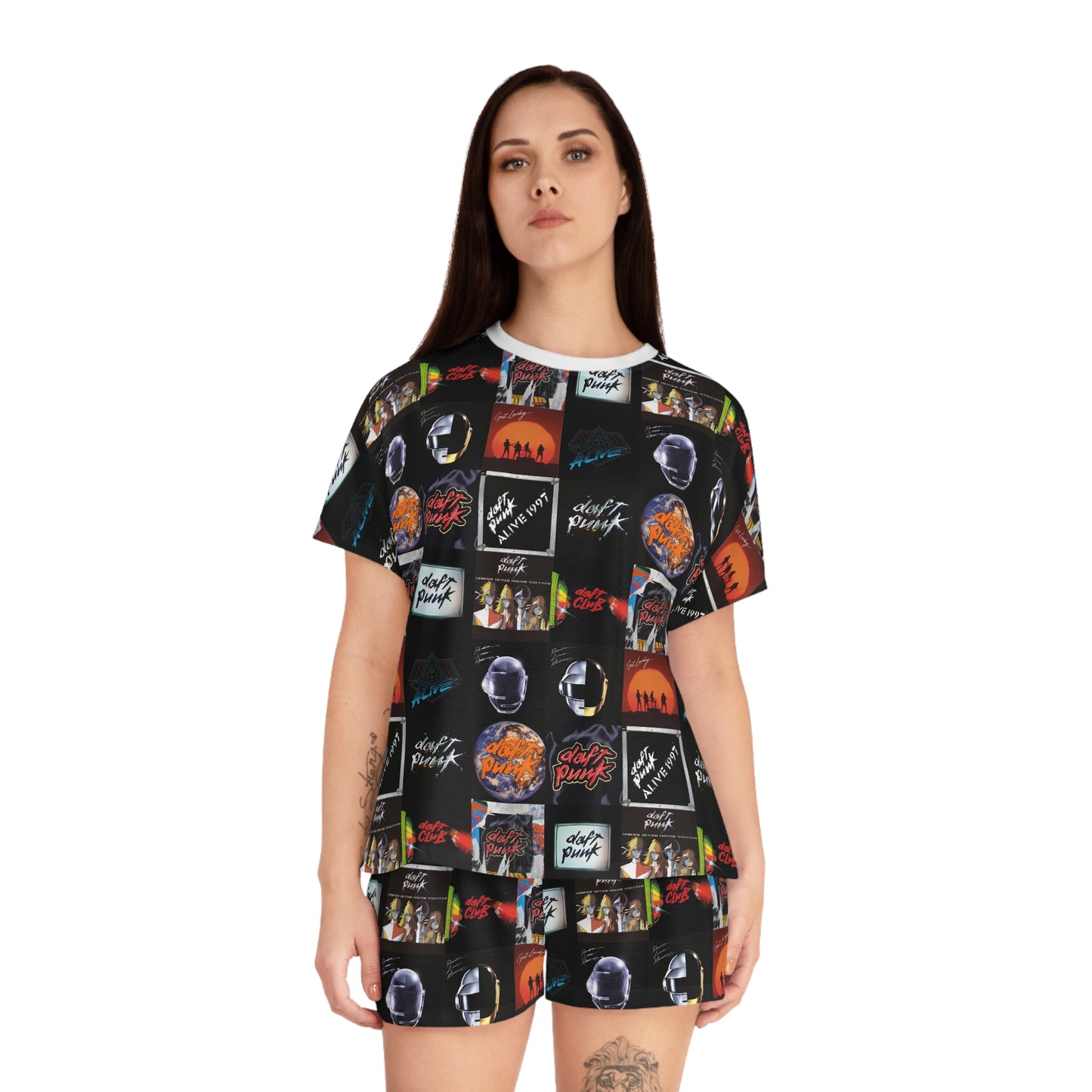 Daft Punk Album Cover Art Collage Women's Short Pajama Set