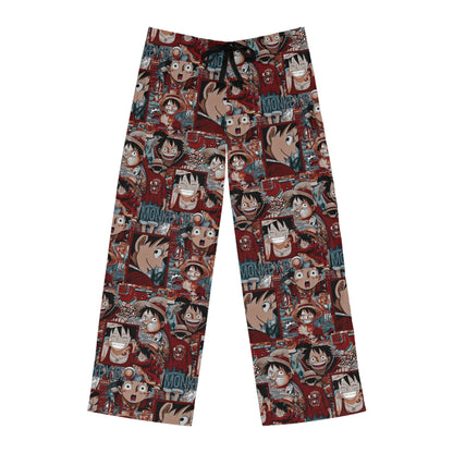 One Piece Anime Monkey D Luffy Red Collage Men's Pajama Pants