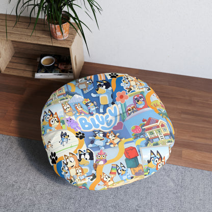 Bluey Playtime Collage Tufted Round Floor Pillow