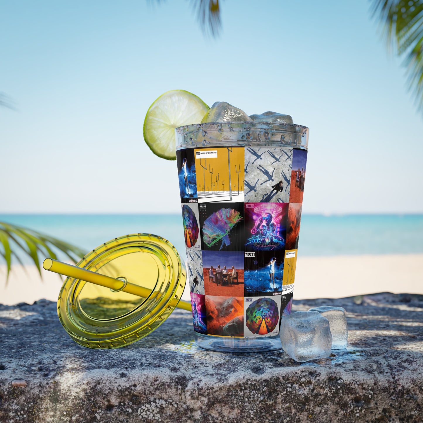 Muse Album Cover Collage Sunsplash Tumbler with Straw