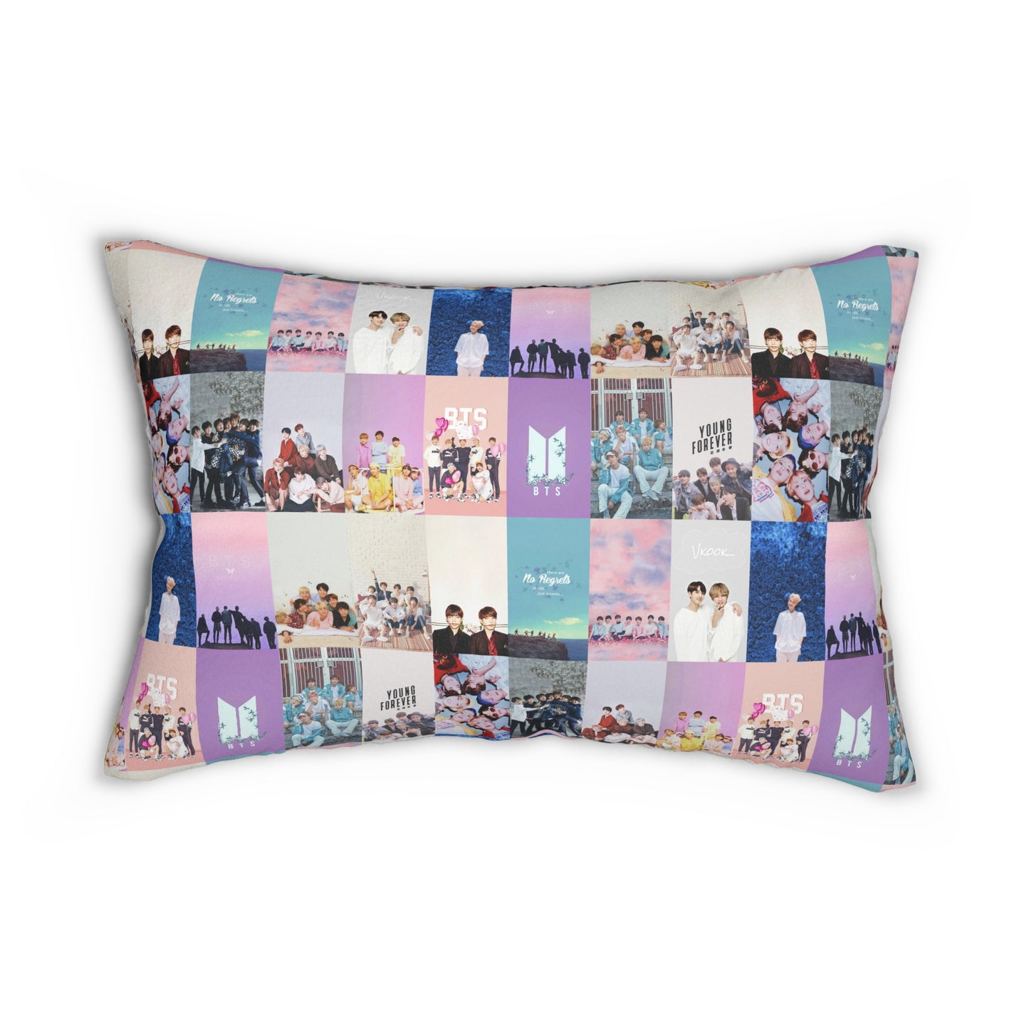 BTS Pastel Aesthetic Collage Polyester Lumbar Pillow