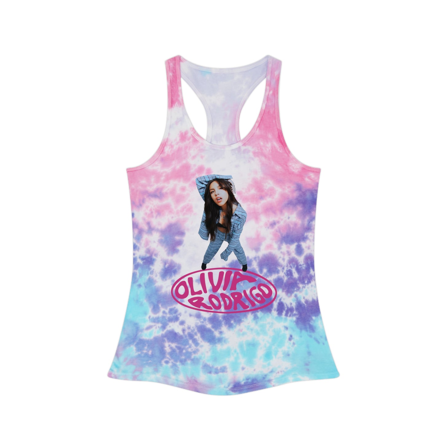 Olivia Rodrigo Look Up Pose Logo Tie Dye Racerback Tank Top