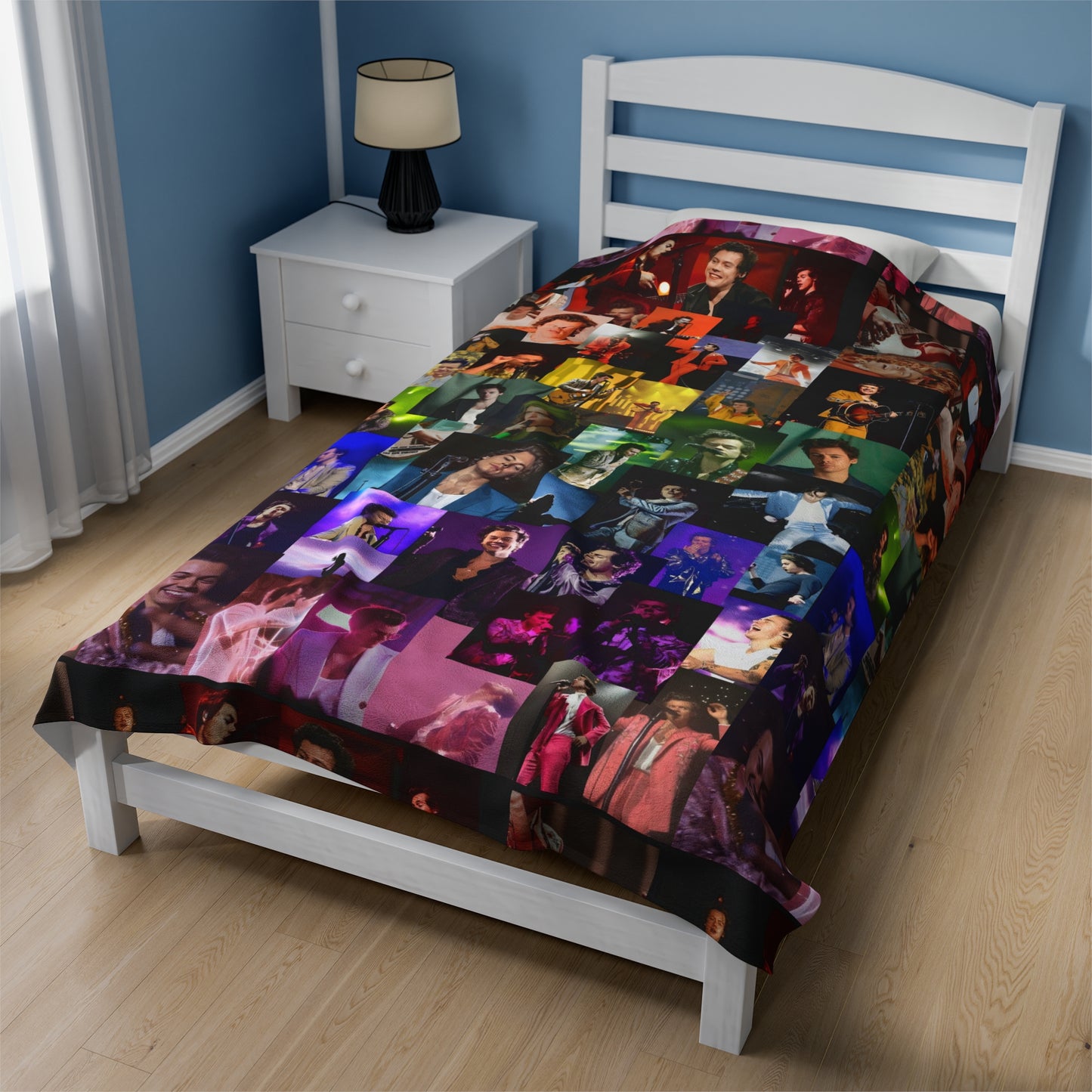 Harry Styles Rainbow Photo Collage Velveteen Plush Blanket