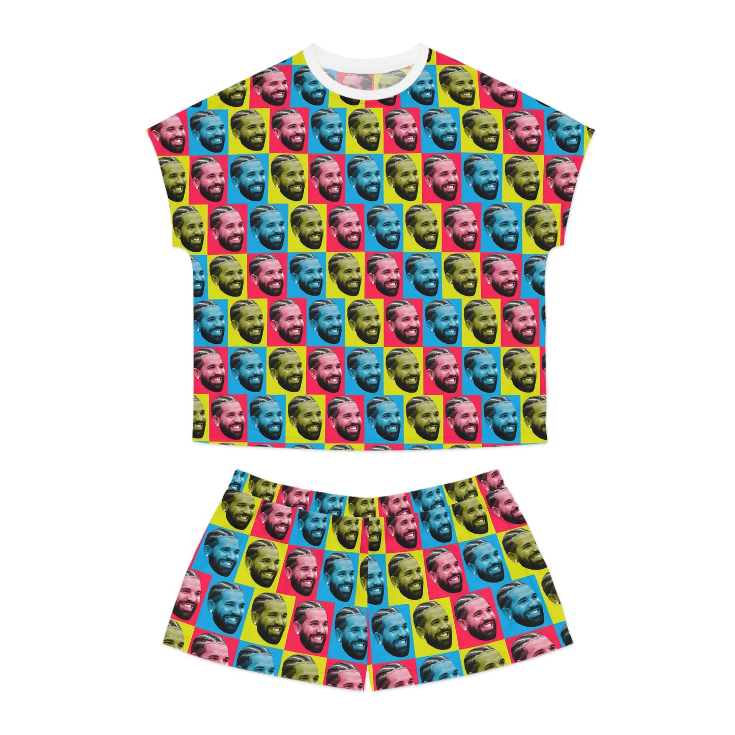 Drake Colored Checker Faces Women's Short Pajama Set