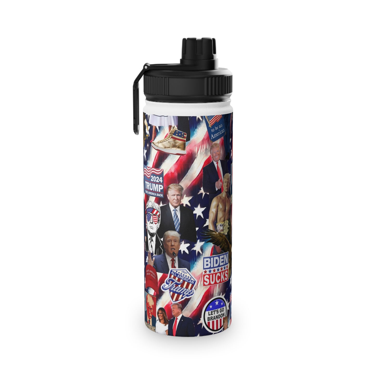 Donald Trump 2024 MAGA Montage Stainless Steel Water Bottle with Sports Lid