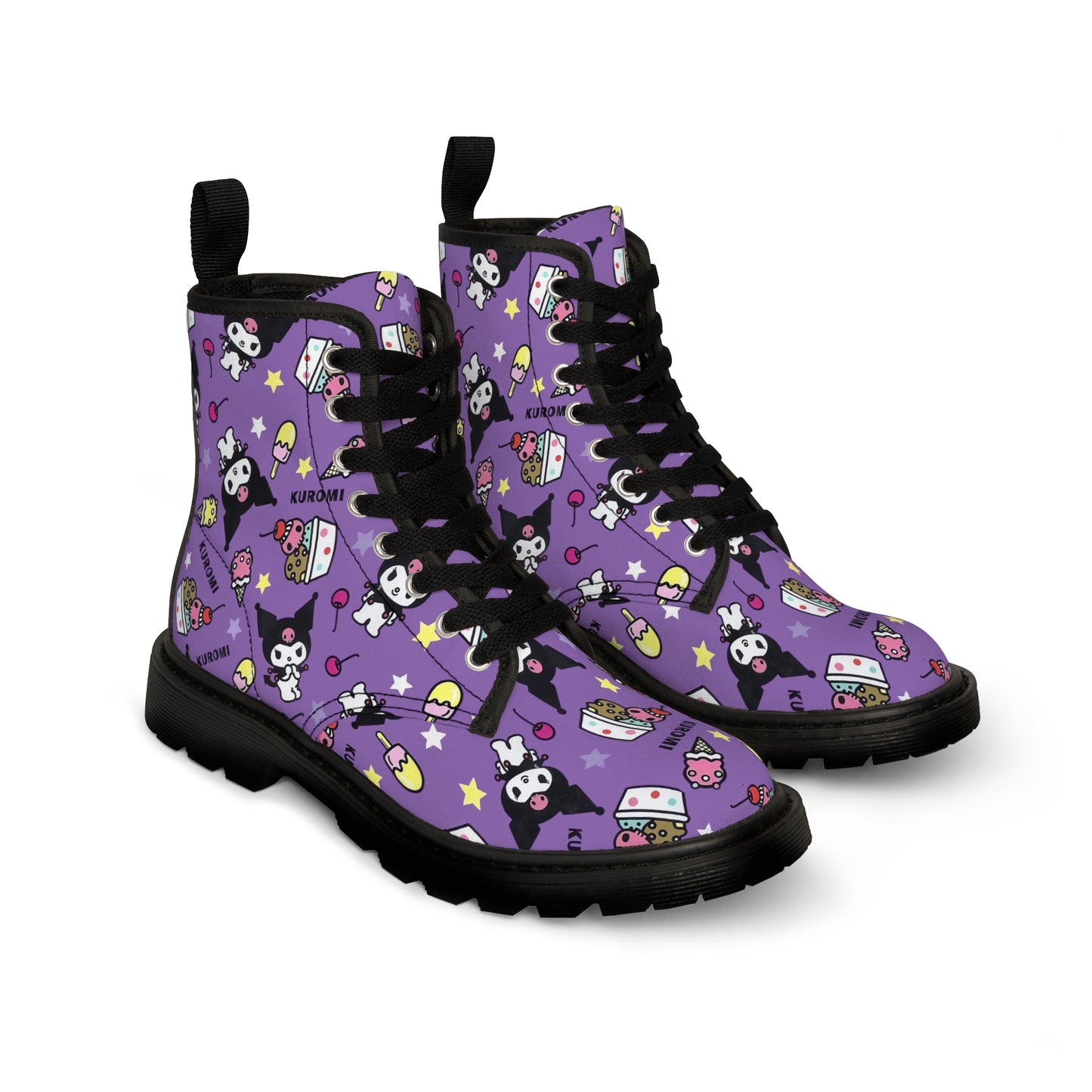 Kuromi Ice Cream Sundae Pattern Women's Canvas Boots