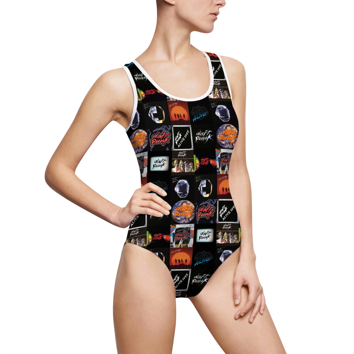 Daft Punk Album Cover Art Collage Women's Classic One-Piece Swimsuit