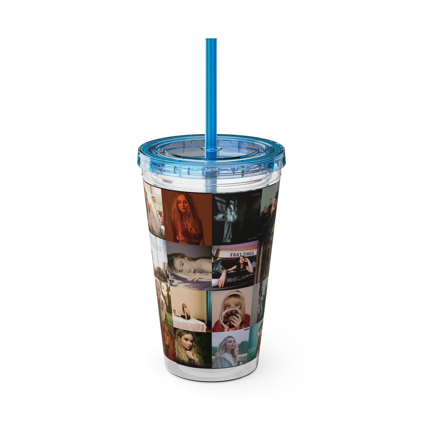 Sabrina Carpenter Album Cover Collage Sunsplash Tumbler with Straw