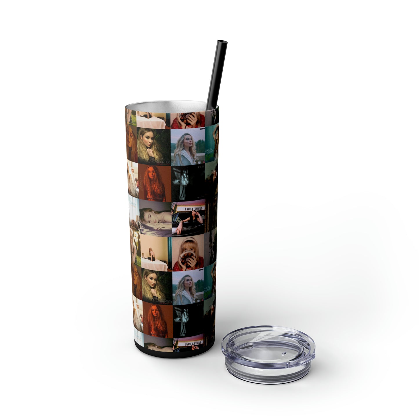 Sabrina Carpenter Album Cover Collage Skinny Tumbler with Straw