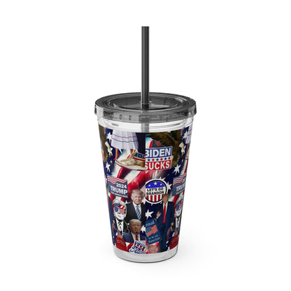 Donald Trump 2024 MAGA Montage Sunsplash Tumbler with Straw