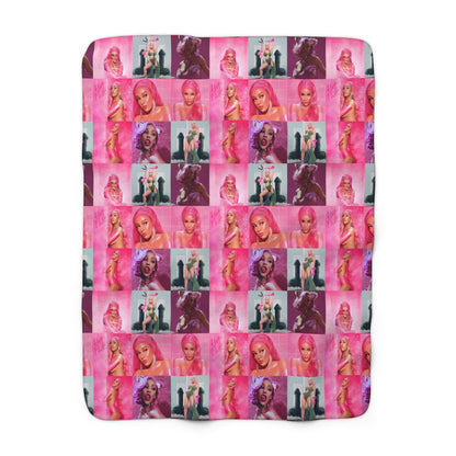 Doja Cat Hot Pink Mosaic Sherpa Fleece Blanket