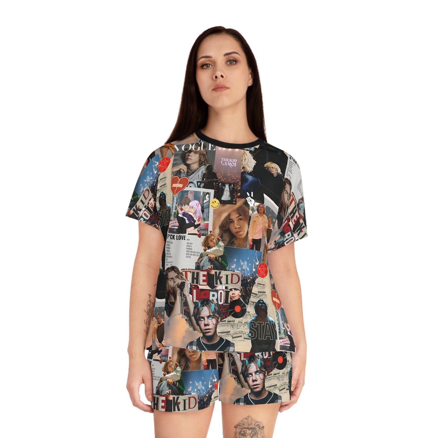 The Kid LAROI No Music No Life Collage Women's Short Pajama Set