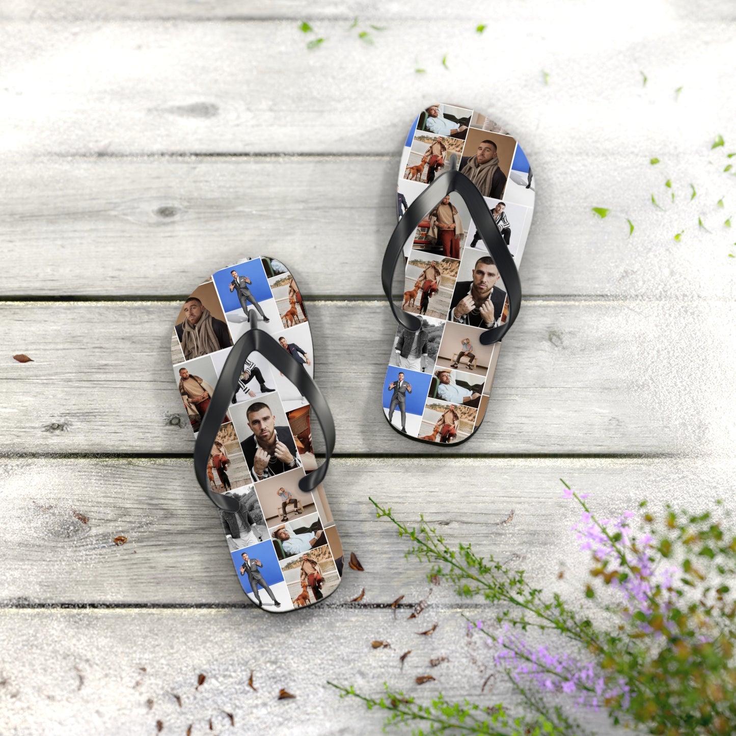 Travis Kelce Portrait Photo Mosaic Flip Flops