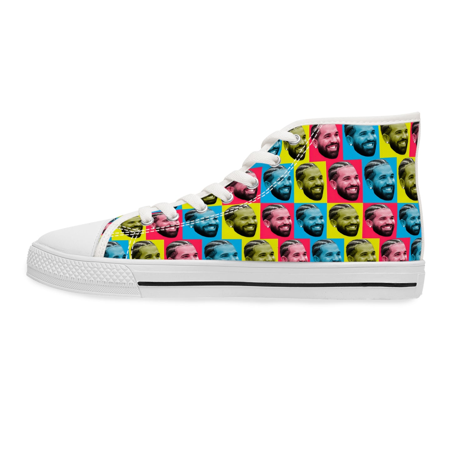 Drake Colored Checker Faces Women's High Top Sneakers