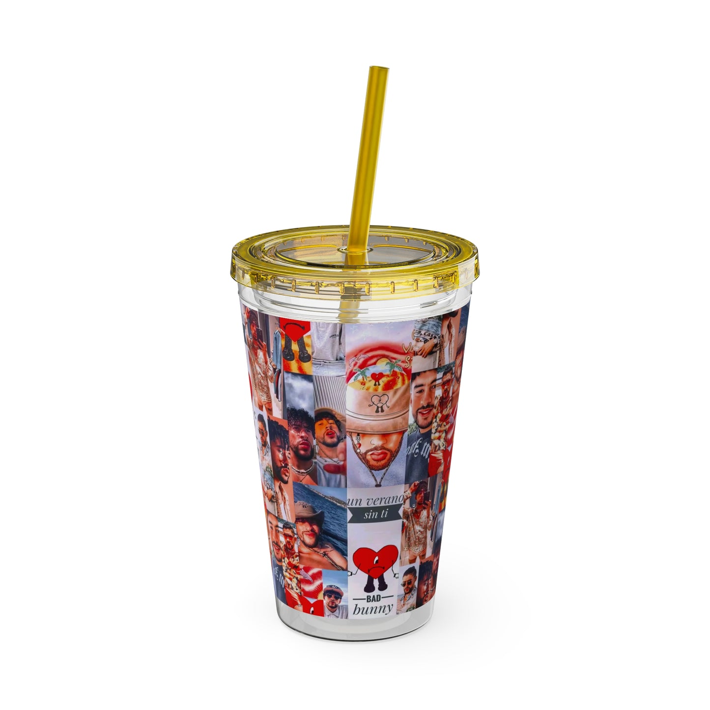 Bad Bunny Un Verano Sin Ti Photo Collage Sunsplash Tumbler with Straw