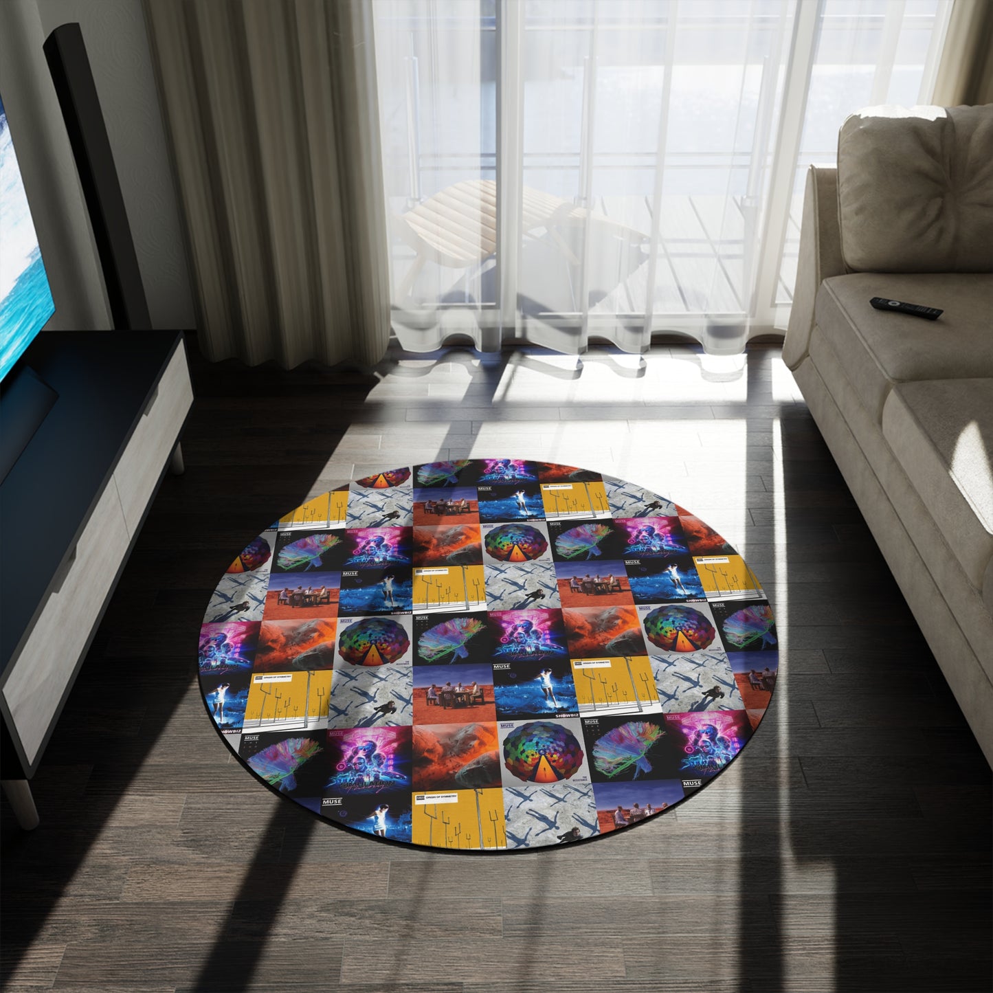 Muse Album Cover Collage Round Rug