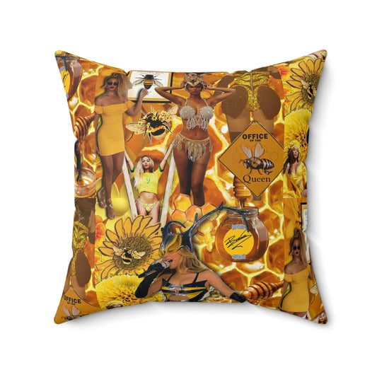 Beyoncè Yellow Queen Bee Collage Spun Polyester Square Pillow