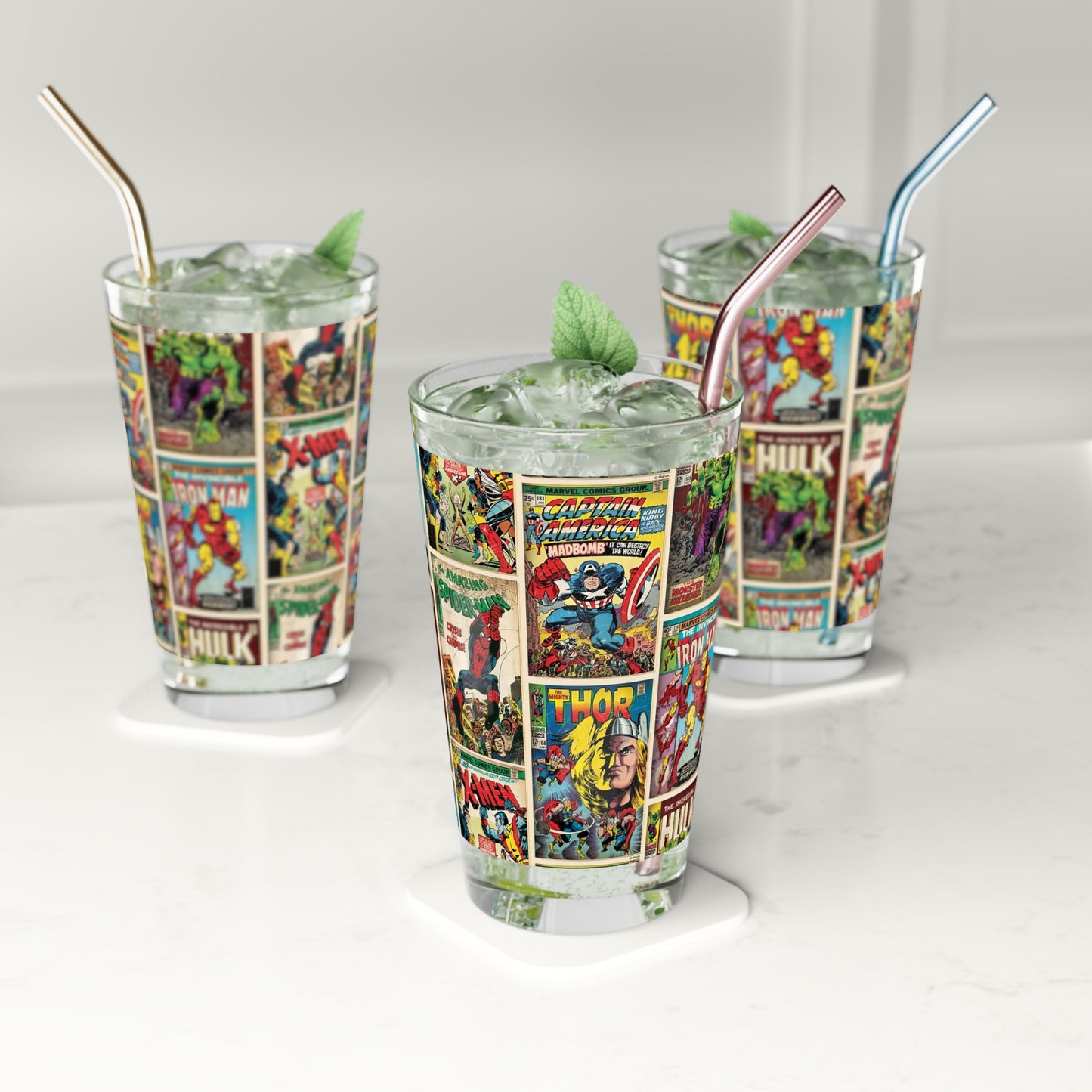 Marvel Comic Book Cover Collage Pint Glass