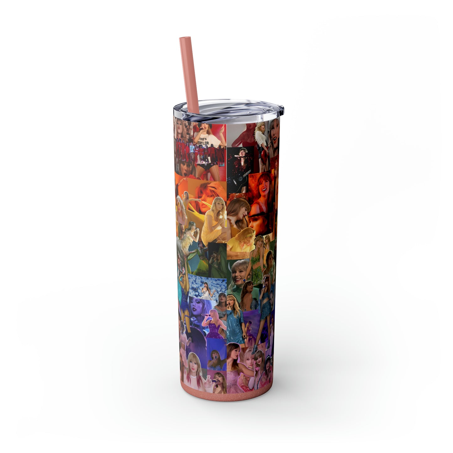 Taylor Swift Rainbow Photo Collage Skinny Tumbler with Straw