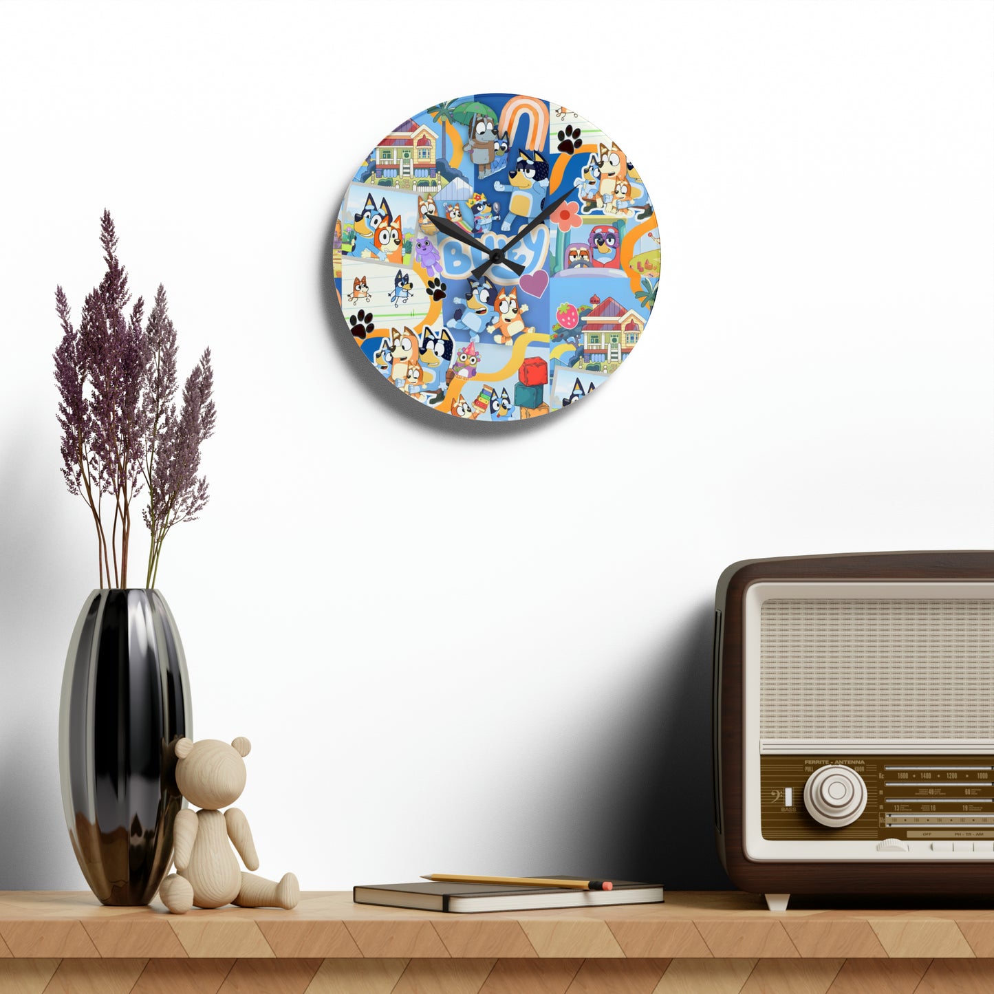 Bluey Playtime Collage Acrylic Wall Clock