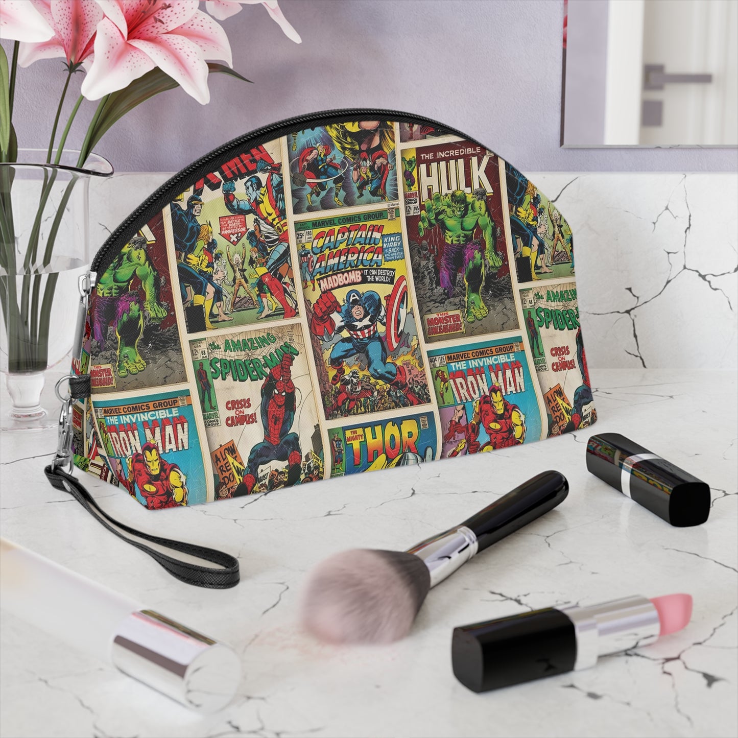 Marvel Comic Book Cover Collage Makeup Bag