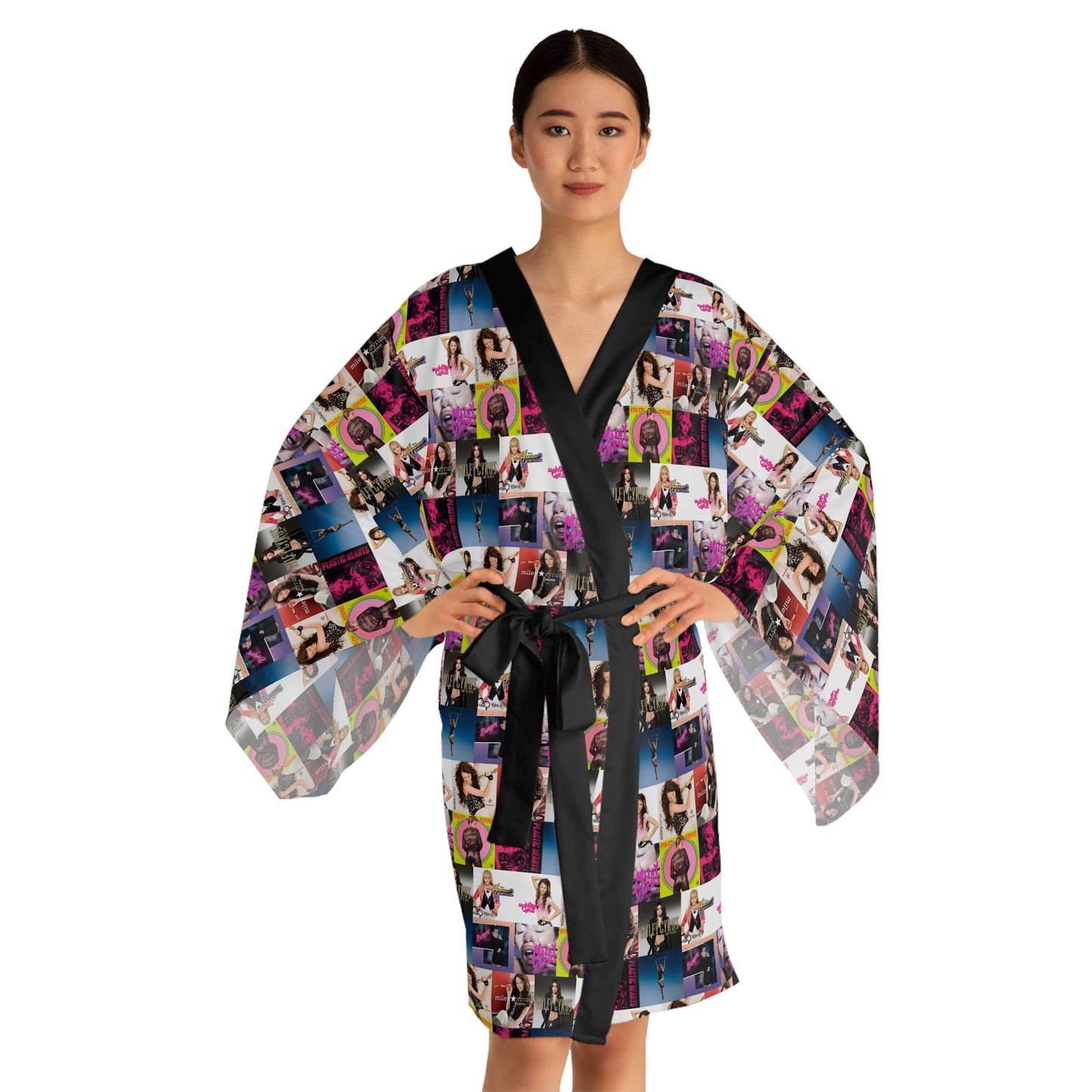 Miley Cyrus Album Cover Collage Long Sleeve Kimono Robe