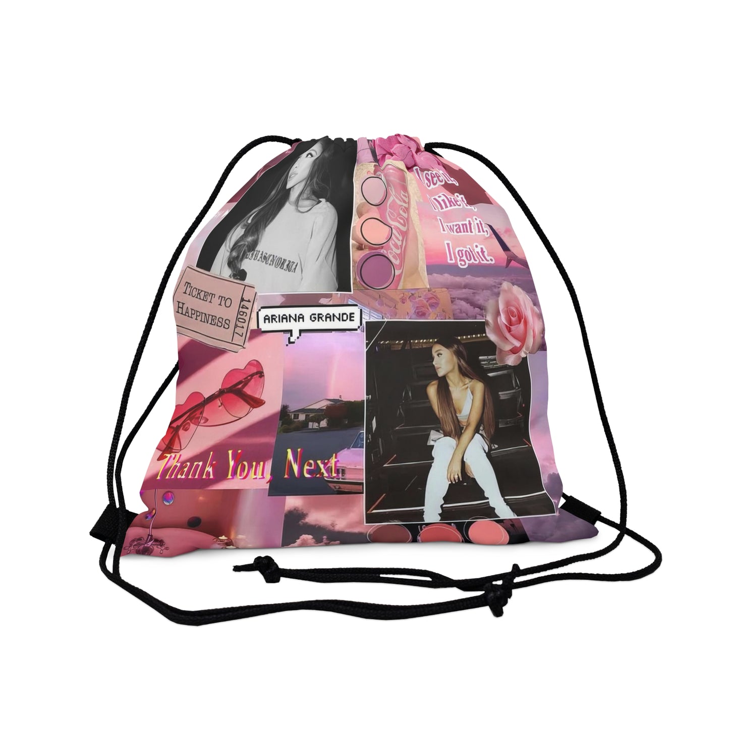 Ariana Grande Pink Aesthetic Collage Outdoor Drawstring Bag