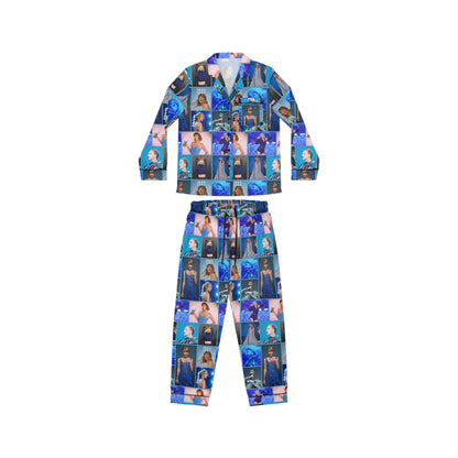 Taylor Swift Blue Aesthetic Collage Women's Satin Pajamas