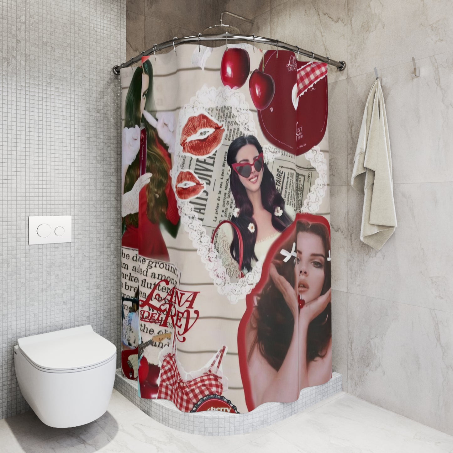 Lana Del Rey Cherry Coke Collage Polyester Shower Curtain