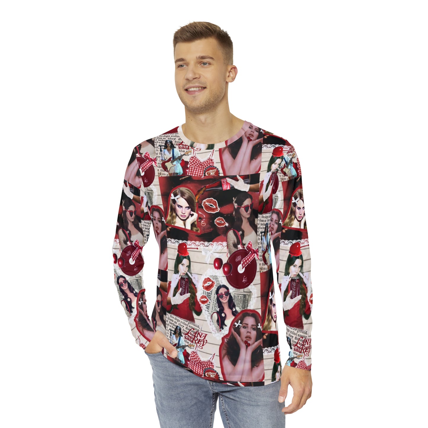 Lana Del Rey Cherry Coke Collage Men's Long Sleeve Tee Shirt