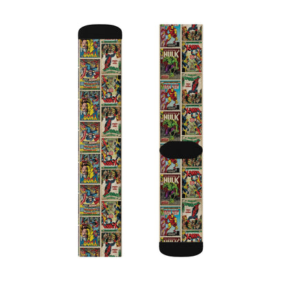 Marvel Comic Book Cover Collage Tube Socks