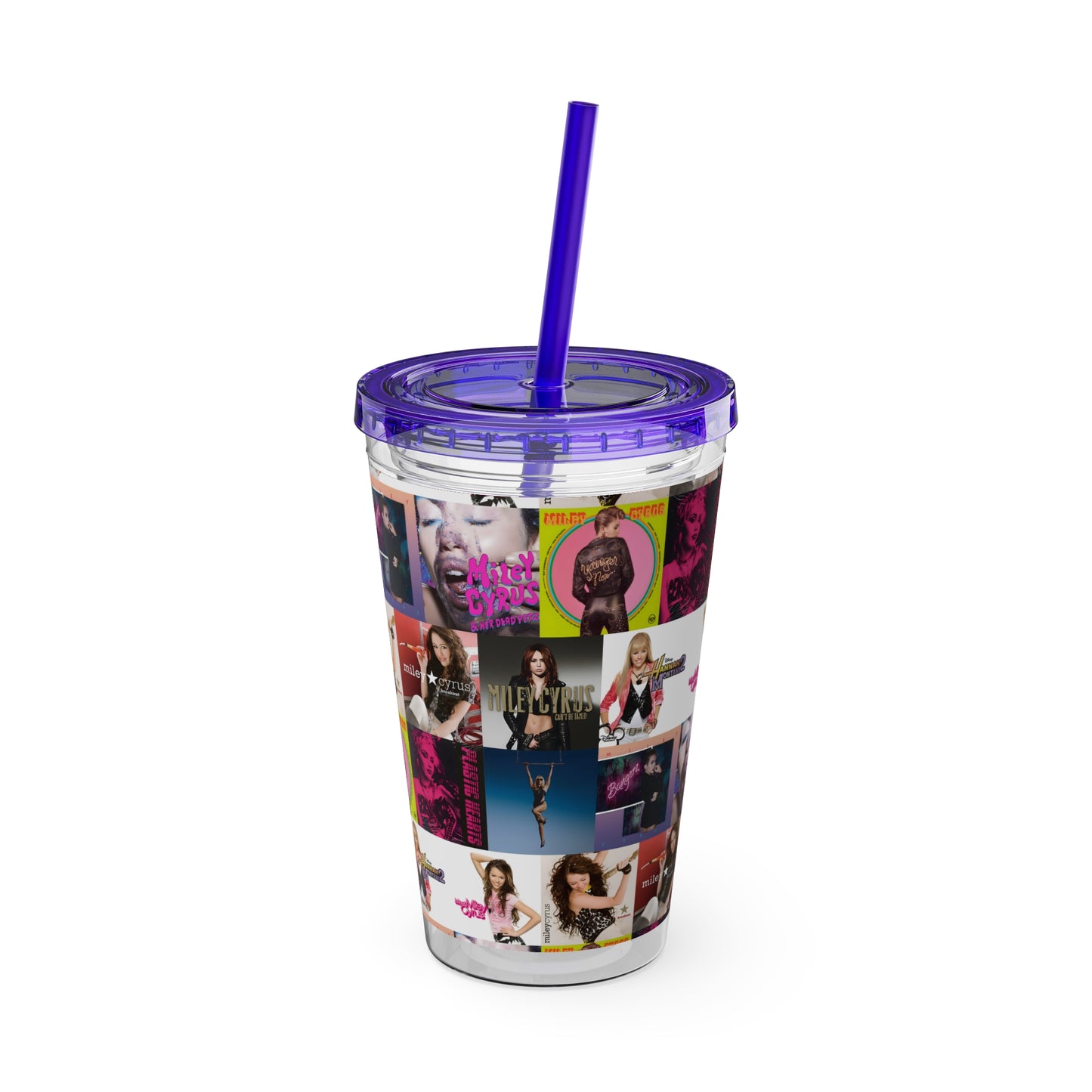 Miley Cyrus Album Cover Collage Sunsplash Tumbler with Straw