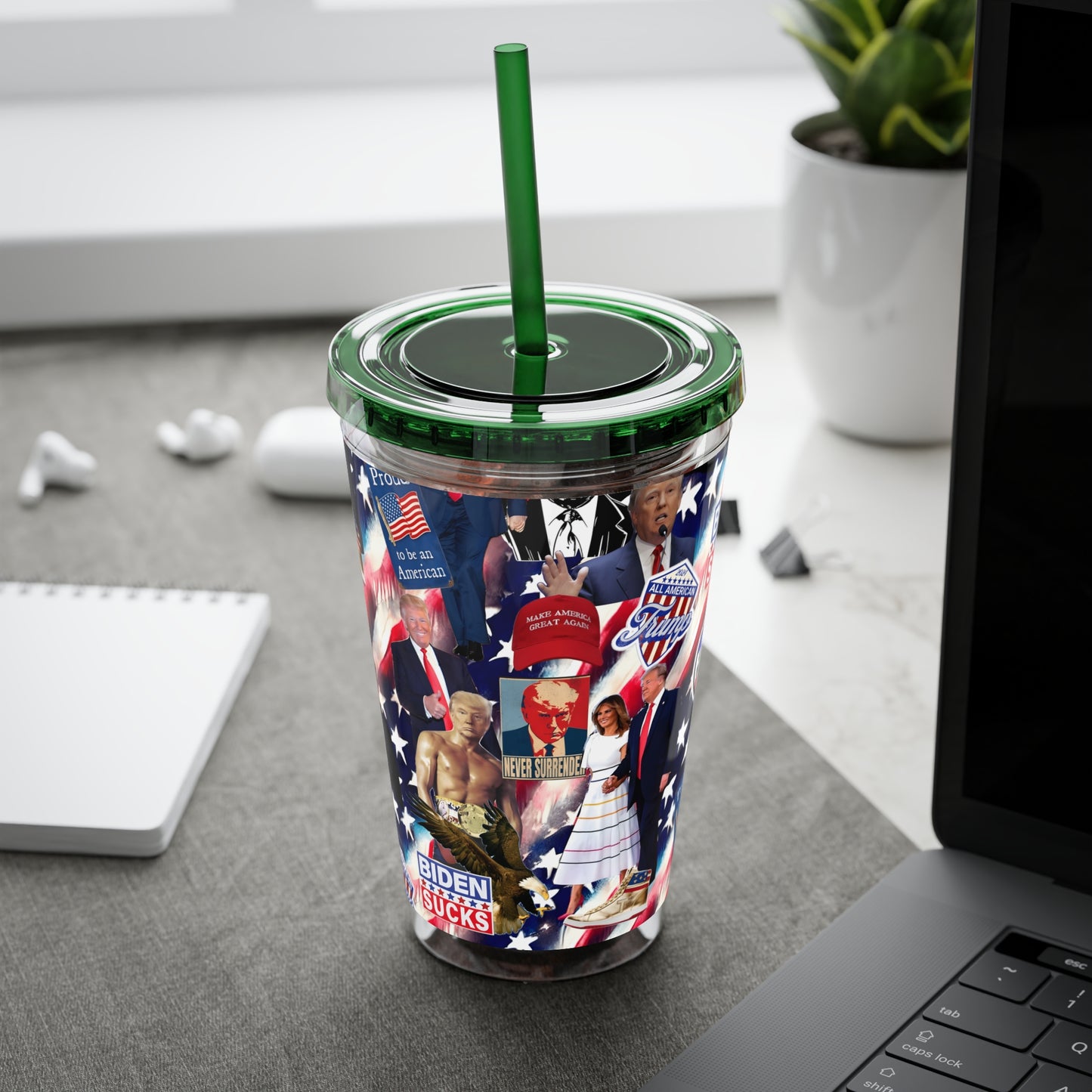 Donald Trump 2024 MAGA Montage Sunsplash Tumbler with Straw