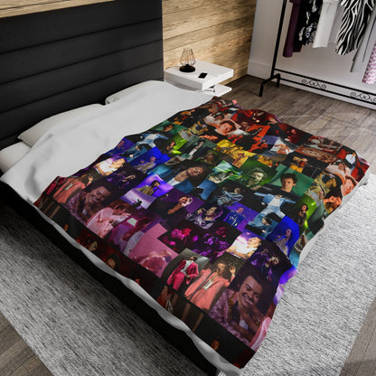 Harry Styles Rainbow Photo Collage Velveteen Plush Blanket