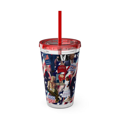 Donald Trump 2024 MAGA Montage Sunsplash Tumbler with Straw