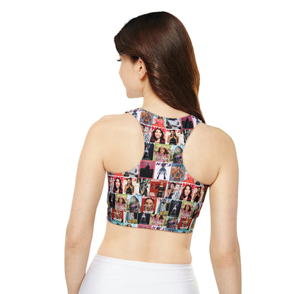 Olivia Rodrigo Magazine Cover Collage Fully Lined Padded Sports Bra