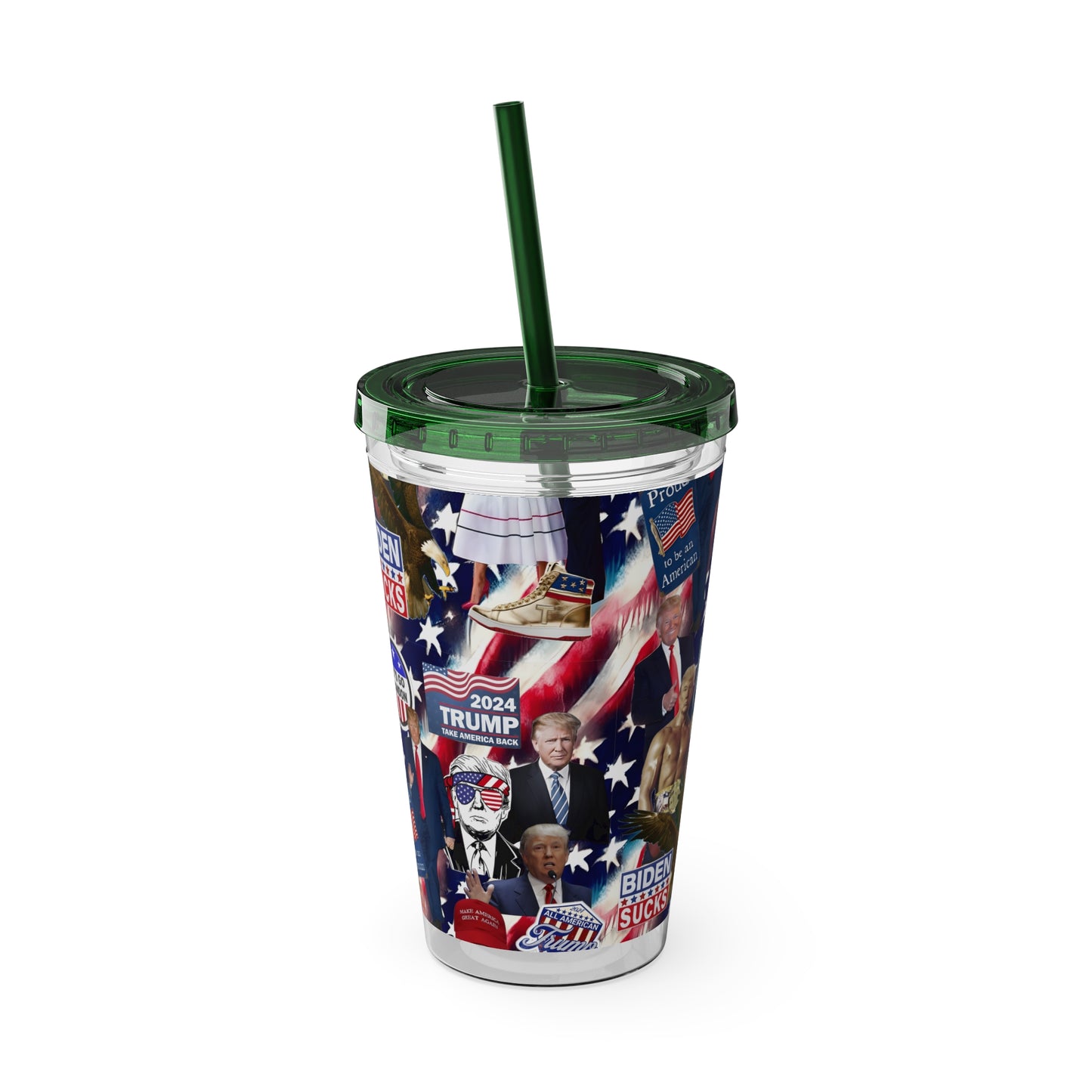 Donald Trump 2024 MAGA Montage Sunsplash Tumbler with Straw