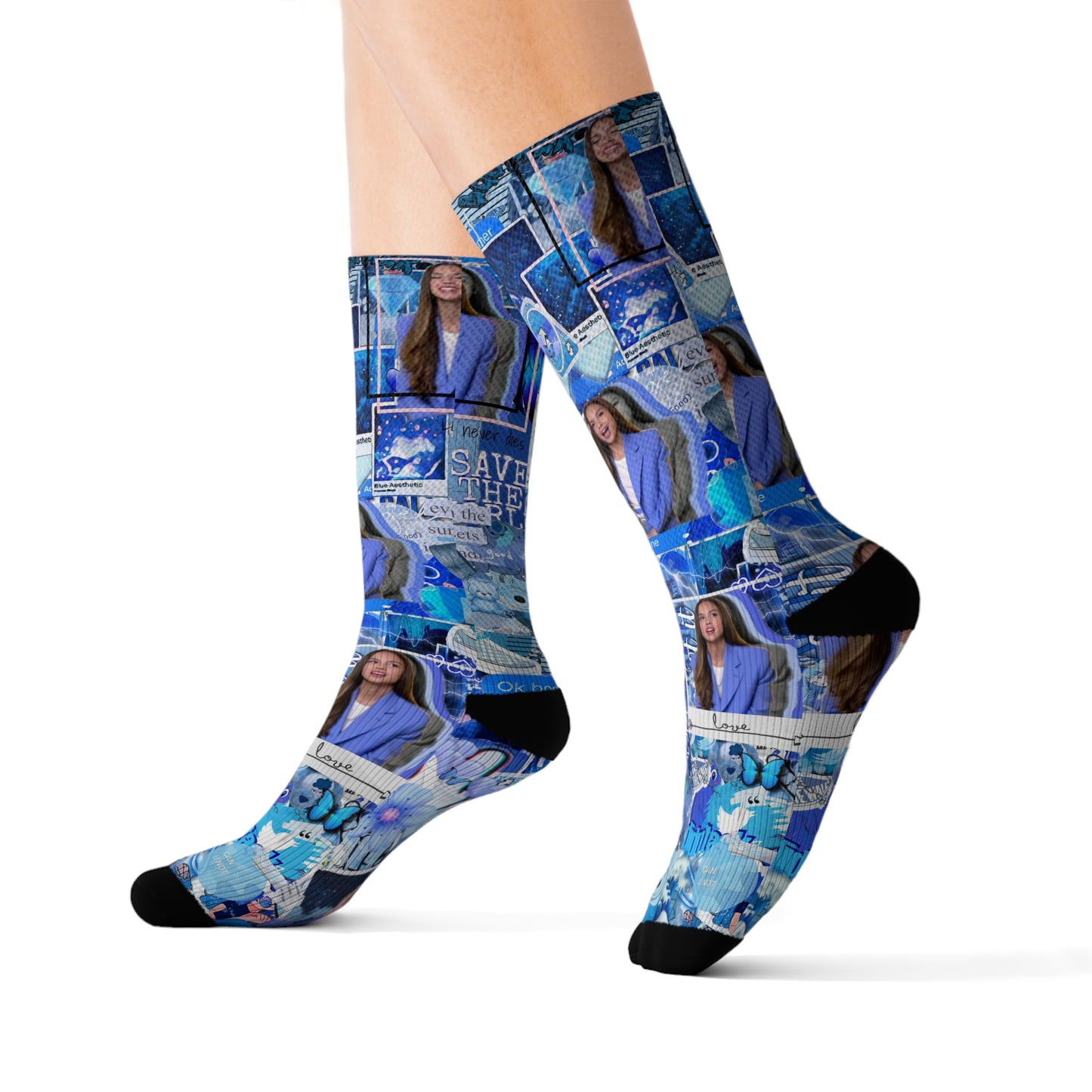 Olivia Rodrigo Blue Aesthetic Collage Tube Socks