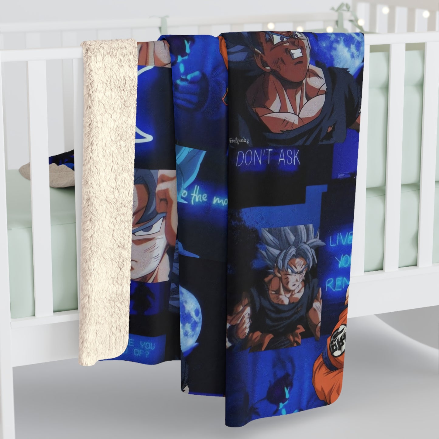 Dragon Ball Z Saiyan Moonlight Collage Sherpa Fleece Blanket